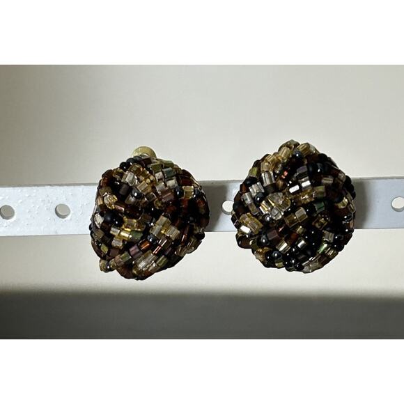 Lovely Root Beer Color Beaded Clip On Earrings - Picture 1 of 3